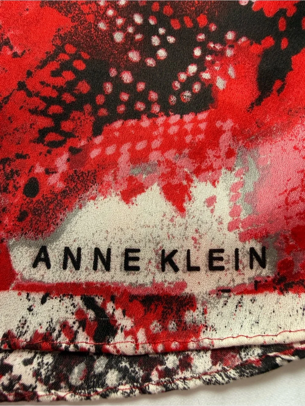 Anne Klein Red Black White Abstract Silk Scarf